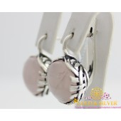 Серебряные женские серьги Фонтан розовый кварц 2375рк